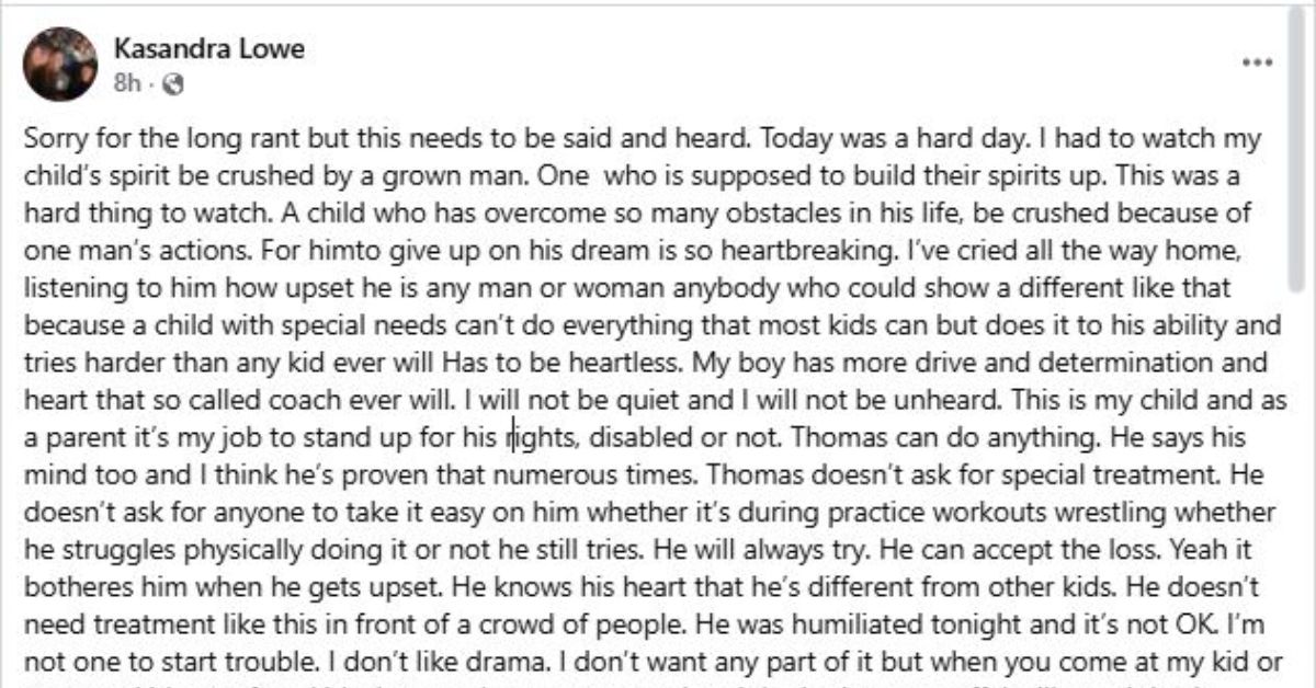 Kentucky Mother Outraged Over Coach's Public Shaming of Special Needs Wrestler