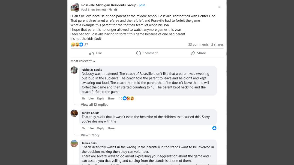 Roseville Football Game Forfeited Amid Parental Dispute Over Sideline Conduct